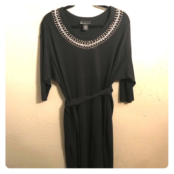 Lane Bryant Dresses & Skirts - Black Sweater Dress Crystal Neckline by Lane Bryan